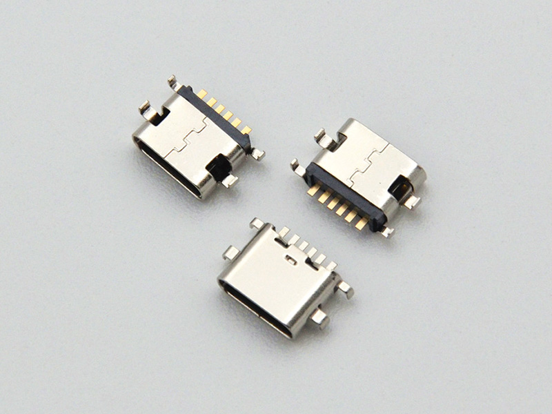 TYPE-C 6P 母座 L=6.8MM 沉板1.6MM CH0.02MM 带中夹片